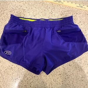 Under Armour Mini Running Shorts Women M Purple Zipper Pockets Athletic Sporty